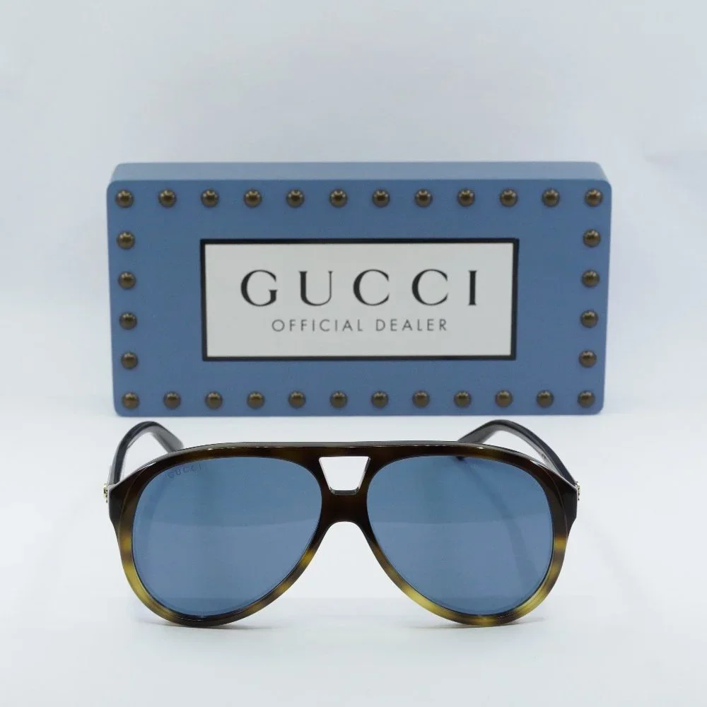 FINAL PRICE NEW GUCCI GG1286S 004 VINTAGE HAVANA/BLUE SUNGLASSES - Picture 2 of 9